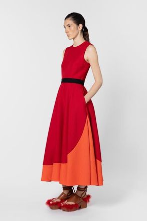Roksanda Ilincic Mire Colour Block Hopsack Dress in Bennett Red /Venetian Red at Nordstrom, Size 12