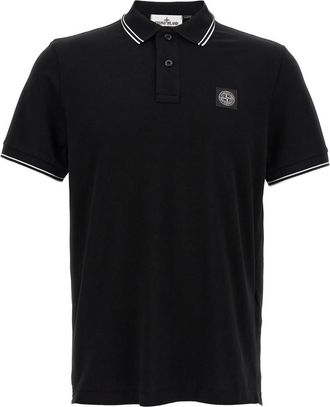 Stone Island Black Logo Patch Polo Shirt