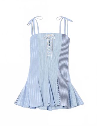 Re/Done Womens Flounce Mini Dress In Banker Stripe Multi