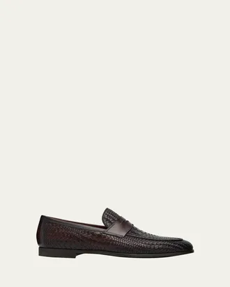 Magnanni Mens Halwell Woven Leather Penny Loafers