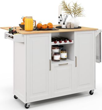 Costway Costway Carrito De Cocina Isla De Cocina Con Encimera De Hoja Abatible Y 4 Ruedas Giratorias Carrito De Cocina Con Caj&oacute;n Profundo Estante Para Botella