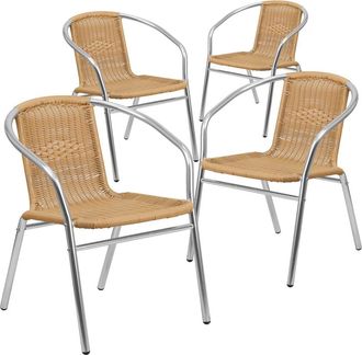 Flash Furniture 4 Pk. Aluminum and Beige Rattan Indoor-Outdoor Restaurant Chair