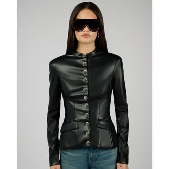 WeWoreWhat Vegan Leather Military Jacket in Black at Nordstrom, Size Xx-Small