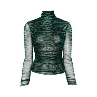 Diane Von F&uuml;rstenberg Top de Malla con Lentejuelas y Cuello Alto - Tops - Mujer - Verde - S