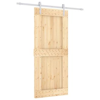 Berkfield Home Sliding Door with Hardware Set 90x210 cm Solid Wood Pine in Light Tan