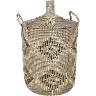 Beliani Beliani - Boho Handwoven Basket Storage with Handles Lid Seagrass Natural Accessory Decor Decorative Pattern Camranh