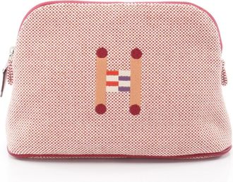 Herm&egrave;s Multi-Color Orange Pink Canvas Leather Pouch (Pre-Owned)