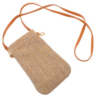 Supvox Womens Straw Woven Crossbody Cellphone Bag Small Shoulder Purse with Coin Pocket Beige Summer Beach Bag for Mobile Phone and Cards Storage