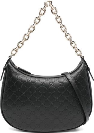 Gucci Tas met GG-patroon en kettingband - Zwart
