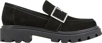 Cosmoparis Schoenen, Dames, Zwart, 37 EU, Leer, Stijlvolle Rock Mocassin met Strass Detail