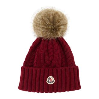 Moncler Kasjmier Pom Pom Muts - Dames - Hoeden - Rood - ONE Size - Kasjmier - Accessoires