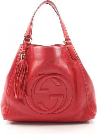 Gucci Red Color Leather Handbag Tote Bag (Pre-Owned)