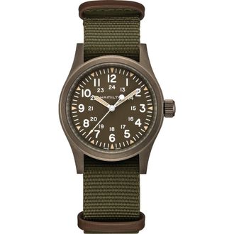 Hamilton Khaki Field Mechanical NATO Strap Watch, 38mm in Green at Nordstrom