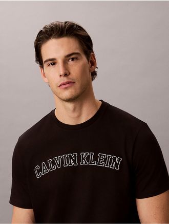 Calvin Klein Mens Varsity Logo Graphic Classic T-Shirt - Black - L