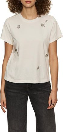 Sanctuary Floral Crystal Embellished Organic Cotton T-Shirt in White at Nordstrom, Size Xx-Small