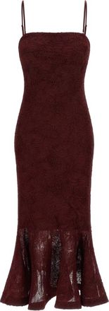 Rotate Jurk met bloemenmesh en ruches - Dames - Avondkleed - Rood - M - Polyester - Kleedjes