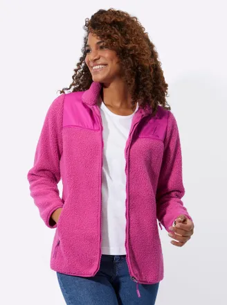 Casual Looks Langjacke CASUAL LOOKS, Damen, Gr. 44, pink (fuchsia), 100% Polyester, Besatz:100% Polyester, unifarben, Jacken Langjacke