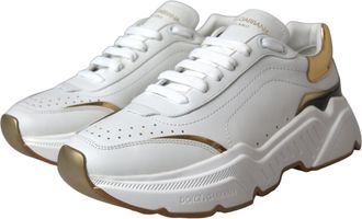 Dolce & Gabbana Womens White Gold Daymaster Leather Sneakers Shoes Calfskin