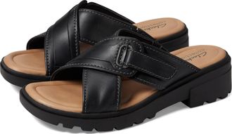 Clarks Womens Coast Cross Slide Sandal, Black Leather, 8 UK