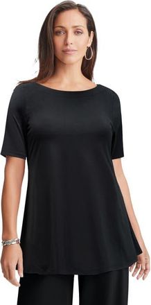 Jessica London Stretch Knit Boatneck Swing Tunic in Black at Nordstrom, Size Small