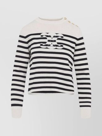 Celine striped crew neck sweater buttons