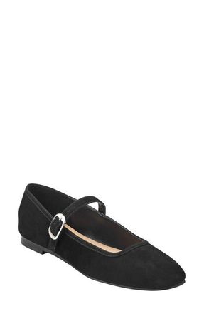 Marc Fisher Garissa Mary Jane Flat in Black Nubuck Leather at Nordstrom, Size 7.5