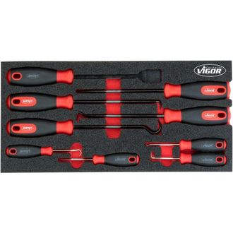 Vigor Hook and scraper set - V5070 - l x w x h: 393 mm x 188 mm x 35 mm - Numero utensili: 9