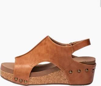 Corkys Footwear Womens A Step Above Faux Leather Wedge Sandals In Tan