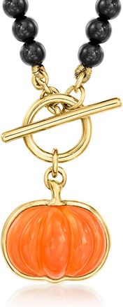 Ross-Simons 4mm Onyx Bead Toggle Necklace With Carnelian Pumpkin Charm in 18kt Gold Over Sterling