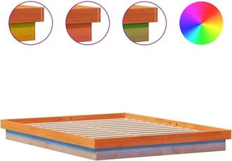 vidaXL LED Bed Frame without Mattress Wax Brown 150x200 cm King Size Solid Wood vidaXL