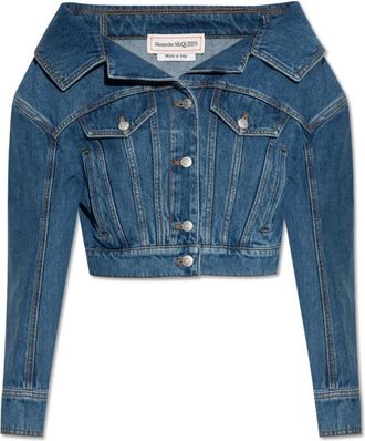 Alexander McQueen Denimjack met blote schouders - Dames - Spijkerjassen - Blauw - 2XS - Denim - Jassen