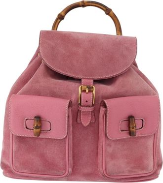 Gucci Vintage Bamboo Backpack Suede Pink Suede Backpack Bag (Pre-Owned)