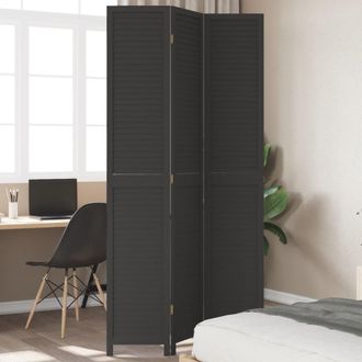 vidaXL Biombo Separador De 3 Paneles Madera Maciza Paulownia Negro Vidaxl