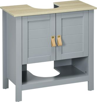 Kleankin Armario Para Debajo De Lavabo Compacto Con 2 Puertas Y Estante Interior Ajustable Mueble Auxiliar De Almacenamiento Para Ba&ntilde;o 60x30x60 Cm Gris