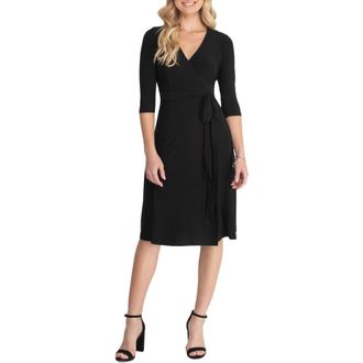 Kiyonna Essential Midi Wrap Dress in Black Noir at Nordstrom, Size X-Large