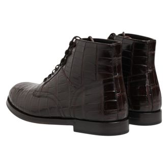 Dolce & Gabbana Dark Brown Leather Lace Up Short Boots Mens Shoes