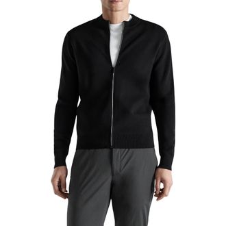 Mango Comfort Stretch Crewneck Zip Cardigan in Black at Nordstrom, Size X-Large