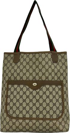 Gucci Brown Green Red Color Leather Pvc Handbag Tote Bag (Pre-Owned)