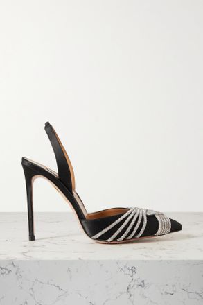 Aquazzura Sandali Slingback In Raso Con Cristalli Decorativi Gatsby 105 - Nero