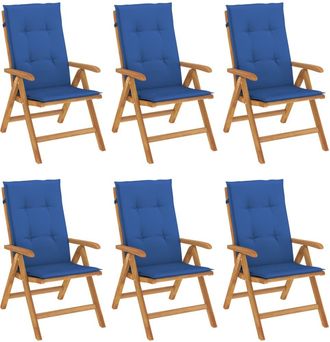 vidaXL Sillas Plegables Reclinables Con Cojines, 6 Unidades, Madera Maciza De Teca. Vidaxl