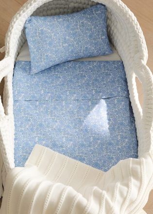 Mango Set lenzuolo e federa culla percalle di cotone fiori blu - Home - 75x100cm - MANGO HOME
