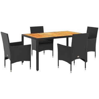 vidaXL Set De Comedor Jard&iacute;n 5 Pzas Con Cojines Rat&aacute;n Pe Acacia Negro Vidaxl