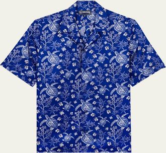 Vilebrequin Mens Silk X-Ray Turtles Bowling Shirt