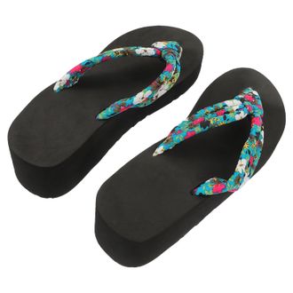 SOLUSTRE Women Wedge Heel Toe Post Sandals Thick Sole Outdoor Summer Slippers Blue Platform Sliders for Casual Wear Size 38