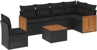 vidaXL Set De Comedor De Jard&iacute;n 7 Pzas Y Cojines Rat&aacute;n Sint&eacute;tico Negro Vidaxl