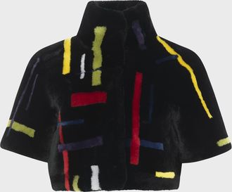 Gorski Reversible Abstract Shearling Lamb Bolero Jacket