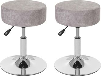 Hhg Hhg - Lote De 2 Taburetes 189, Taburete De Maquillaje, Altura Regulable &Oslash; 35cm, Imitaci&oacute;n De Ante, Gris Vintage