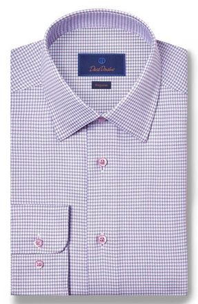 David Donahue Regular Fit Microcheck Cotton Dobby Dress Shirt in White/Pink at Nordstrom, Size 15.5 - 32