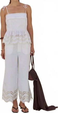 English Factory Eyelet Trim Linen Wide Leg Pants In White
