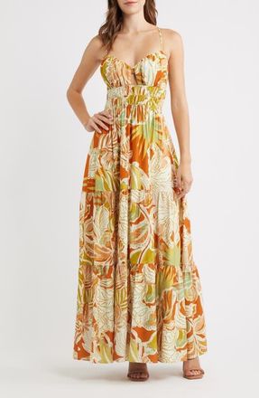 Flying Tomato Floral Print Sleeveless Maxi Dress in Brick at Nordstrom, Size Medium